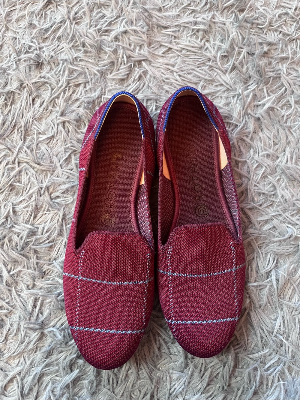 Rothy's The Loafer Women's Burgundy Grid Plaid Slip On Flat Shoes Size 9 - Picture 2 of 6
